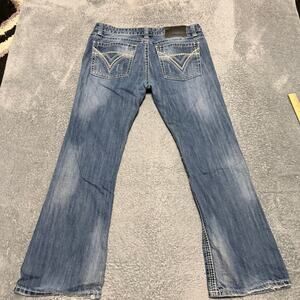 Rock & Roll Cowboy Jeans Mens 36 x32 Slim Bootcut Western Blue Contrast Stitch